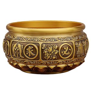 主图_01 Feng Shui Money Bowl Brass - 510g (1.12lbs) Wealth Bowl with Lotus Base, 5"x5"x2.5" Chinese Money Attraction Vessel for Home Office Abundance Decor