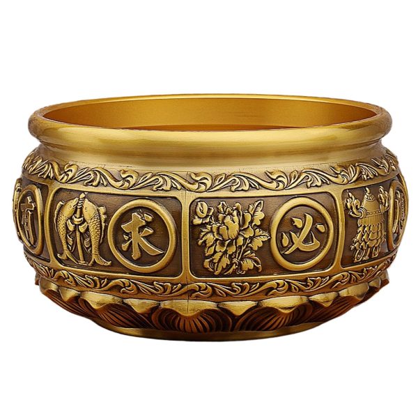 主图_01 Feng Shui Money Bowl Brass - 510g (1.12lbs) Wealth Bowl with Lotus Base, 5"x5"x2.5" Chinese Money Attraction Vessel for Home Office Abundance Decor