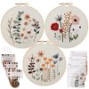 3 Pack Embroidery Starter Kit for Beginners Stamped Cross Stitch Kits with Cute Flowers and Plants Patterns with 1 Embroidery Hoop and Color Threads for Adults