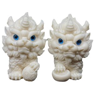 主图_01 2pcs Ivory Fruit Finish of Kylin Sculpture Ornament for Home Office Decor,Housewarming Gardon Decoration Pi Xiu Figurine,White Feng Shui Foo Dog Statue,Chinese Traditional Feng Shui Energy Ornament