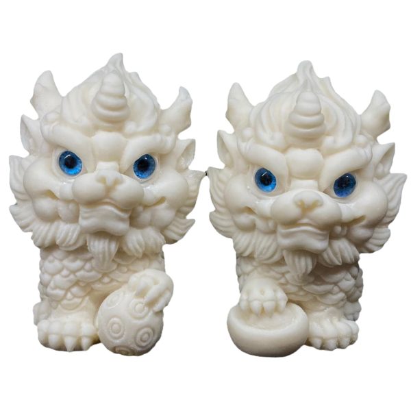 2pcs Ivory Fruit Finish of Kylin Sculpture Ornament for Home Office Decor,Housewarming Gardon Decoration Pi Xiu Figurine,White Feng Shui Foo Dog Statue,Chinese Traditional Feng Shui Energy Ornament