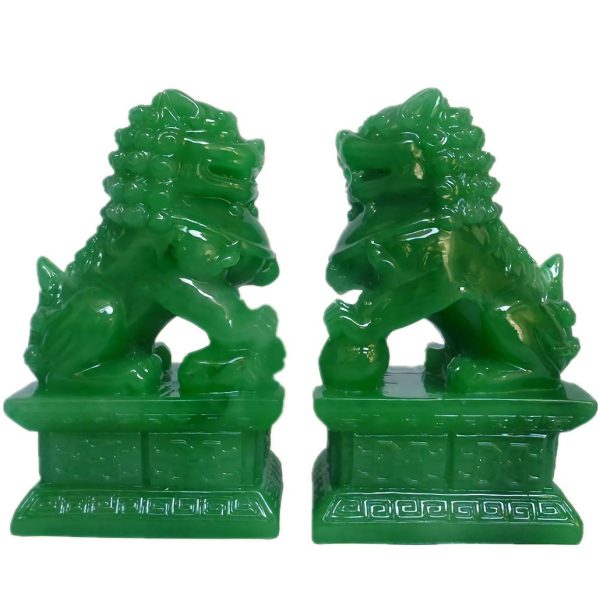 Amperer Feng Shui Porsperity Statues 2 PCS Fu Foo Dogs Pair of Green Guardian Lion Best Housewarming Congratulatory to Ward Off Evil Energy Home Feng Shui Decor