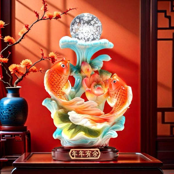 FUNSXBUG 13.7 Inch Large Chinese Feng Shui Fish Statue Feng Shui Decor Home Office Decoration Tabletop Decor Ornaments Good Lucky Gifts