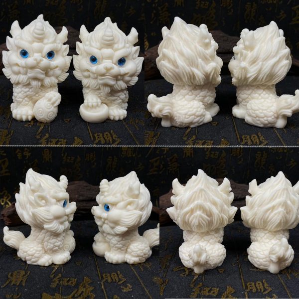 2pcs Ivory Fruit Finish of Kylin Sculpture Ornament for Home Office Decor,Housewarming Gardon Decoration Pi Xiu Figurine,White Feng Shui Foo Dog Statue,Chinese Traditional Feng Shui Energy Ornament
