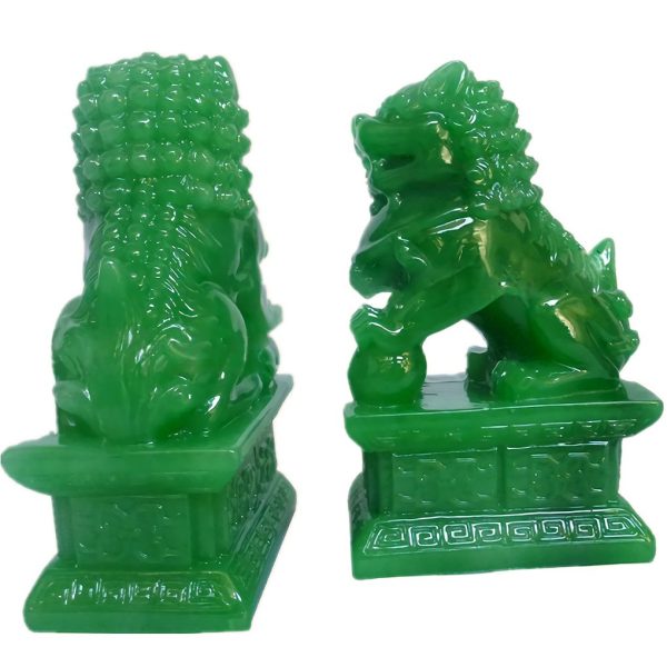 Amperer Feng Shui Porsperity Statues 2 PCS Fu Foo Dogs Pair of Green Guardian Lion Best Housewarming Congratulatory to Ward Off Evil Energy Home Feng Shui Decor