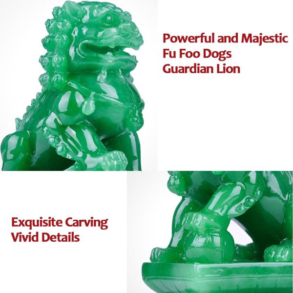 Amperer Feng Shui Porsperity Statues 2 PCS Fu Foo Dogs Pair of Green Guardian Lion Best Housewarming Congratulatory to Ward Off Evil Energy Home Feng Shui Decor