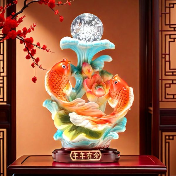 FUNSXBUG 13.7 Inch Large Chinese Feng Shui Fish Statue Feng Shui Decor Home Office Decoration Tabletop Decor Ornaments Good Lucky Gifts