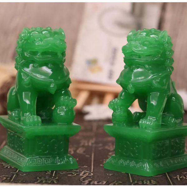 Amperer Feng Shui Porsperity Statues 2 PCS Fu Foo Dogs Pair of Green Guardian Lion Best Housewarming Congratulatory to Ward Off Evil Energy Home Feng Shui Decor