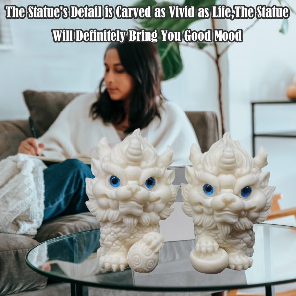 2pcs Ivory Fruit Finish of Kylin Sculpture Ornament for Home Office Decor,Housewarming Gardon Decoration Pi Xiu Figurine,White Feng Shui Foo Dog Statue,Chinese Traditional Feng Shui Energy Ornament