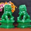 Amperer Feng Shui Porsperity Statues 2 PCS Fu Foo Dogs Pair of Green Guardian Lion Best Housewarming Congratulatory to Ward Off Evil Energy Home Feng Shui Decor