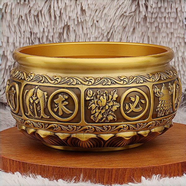 主图_05 Feng Shui Money Bowl Brass - 510g (1.12lbs) Wealth Bowl with Lotus Base, 5"x5"x2.5" Chinese Money Attraction Vessel for Home Office Abundance Decor