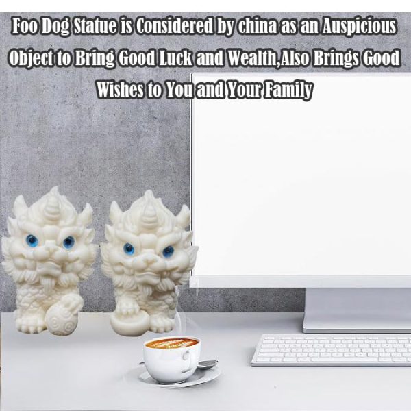 2pcs Ivory Fruit Finish of Kylin Sculpture Ornament for Home Office Decor,Housewarming Gardon Decoration Pi Xiu Figurine,White Feng Shui Foo Dog Statue,Chinese Traditional Feng Shui Energy Ornament