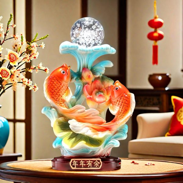 FUNSXBUG 13.7 Inch Large Chinese Feng Shui Fish Statue Feng Shui Decor Home Office Decoration Tabletop Decor Ornaments Good Lucky Gifts