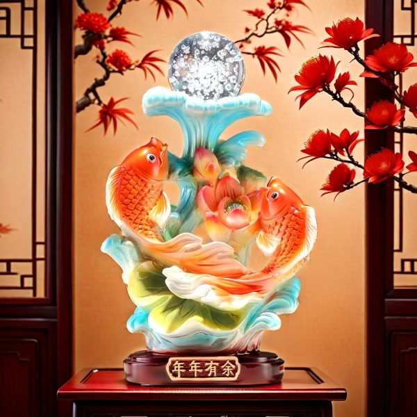FUNSXBUG 13.7 Inch Large Chinese Feng Shui Fish Statue Feng Shui Decor Home Office Decoration Tabletop Decor Ornaments Good Lucky Gifts