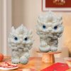 2pcs Ivory Fruit Finish of Kylin Sculpture Ornament for Home Office Decor,Housewarming Gardon Decoration Pi Xiu Figurine,White Feng Shui Foo Dog Statue,Chinese Traditional Feng Shui Energy Ornament