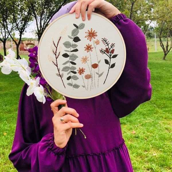 主图_07 3 Pack Embroidery Starter Kit for Beginners Stamped Cross Stitch Kits with Cute Flowers and Plants Patterns with 1 Embroidery Hoop and Color Threads for Adults