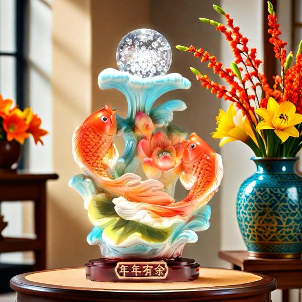 FUNSXBUG 13.7 Inch Large Chinese Feng Shui Fish Statue Feng Shui Decor Home Office Decoration Tabletop Decor Ornaments Good Lucky Gifts