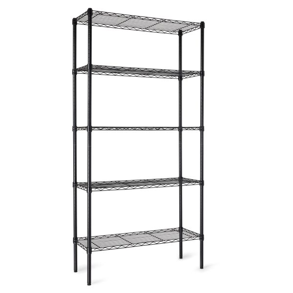 Basics 5-Shelf Adjustable Heavy Duty Steel Wire Rack Storage Shelving Organizer for Kitchen, Garage, 36" L x 14" W x 72" H, Black