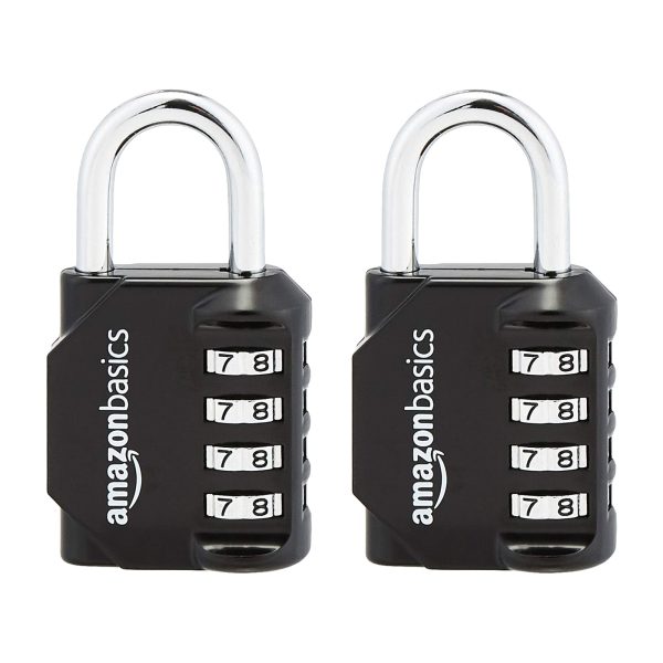Basics 4-Digit Combination Lock for Gym and Sports, 2-Pack, BlackBasics 4-Digit Combination Lock for Gym and Sports, 2-Pack, Black