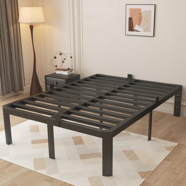 主图_01 Full Size Bed Frame 16 Inch, Black Full Bed Frame with Anti-Slip Baffles, No Box Spring Needed, Heavy Duty Steel Platform Supprt, Rounded Corner Legs, Res