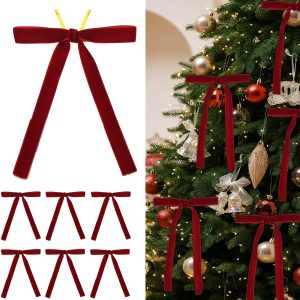 30 Pcs Burgundy Velvet Christmas Tree Bows Decorations, Vintage Velvet Ribbon Bows with Twist Tie for Wreath Garland Gift Wrapping Indoor Outdoor Decor
