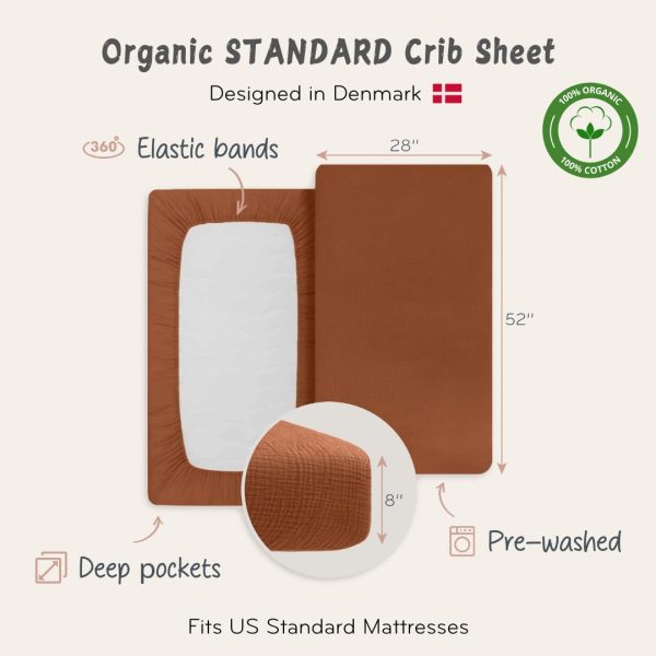 Crib Sheets – Organic Cotton Muslin Fitted Crib Sheet – Standard Size for Baby Boy and Baby Girl 28" x 52" Ultra-Soft and Breathable. (Cedar)