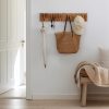 Coat & Hat Hooks Wall Mount with Key Holder, Wall Mounted Coat Rack with 9 Retractable Hangers, Solid Wood Slim Key Holder for Entryway, 17in Natural Finish