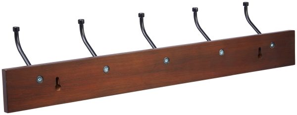 Basics Rectangular Wall-Mounted Farmhouse Coat Rack, 5 Hook, Light Walnut