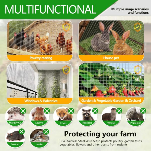 Hardware Cloth 1/4 inch 23 Gauge Large Size 304 Stainless Steel mesh Chicken Wire Welded Fencing Wire Mesh Roll Garden Fence 24in×49ft