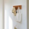 Coat & Hat Hooks Wall Mount with Key Holder, Wall Mounted Coat Rack with 9 Retractable Hangers, Solid Wood Slim Key Holder for Entryway, 17in Natural Finish