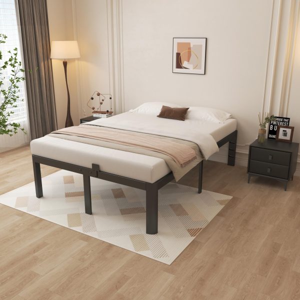 主图_08 Full Size Bed Frame 16 Inch, Black Full Bed Frame with Anti-Slip Baffles, No Box Spring Needed, Heavy Duty Steel Platform Supprt, Rounded Corner Legs, Res